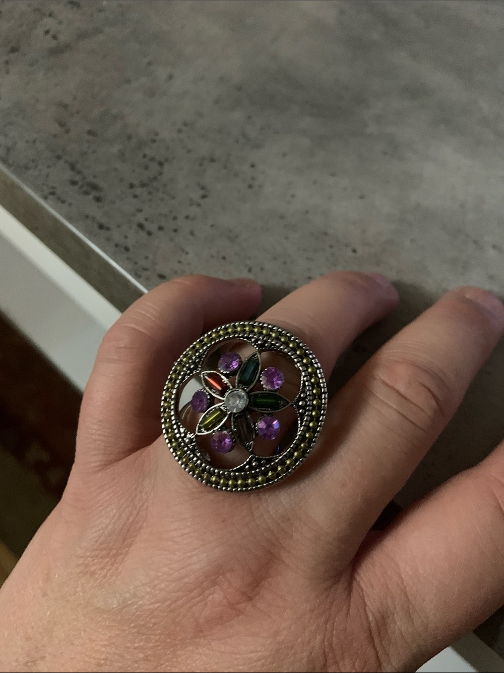 Multicolor Flower Statement Ring with Purple Accents